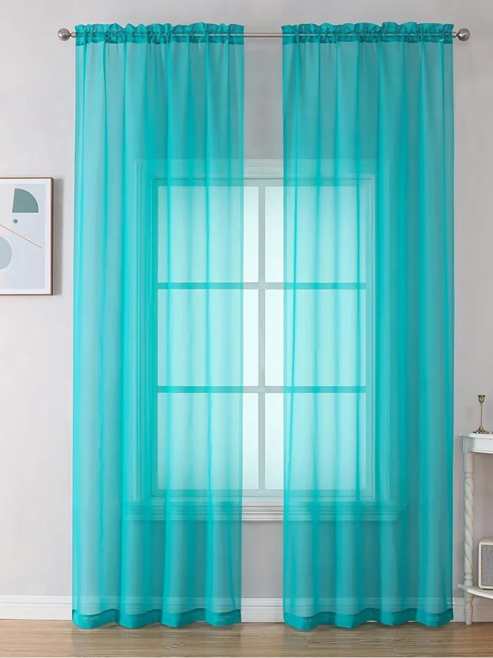 Turquoise Sheer Curtains 2 Panel Set 42”x96” Inch Length new